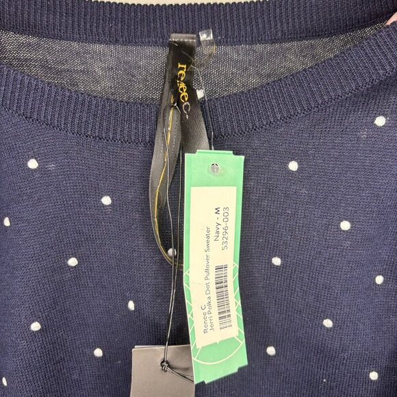 RENEE C. Stitch Fix NEW Jerri Polka Dot Sweater Womens M Navy Knit - Picture 5 of 5